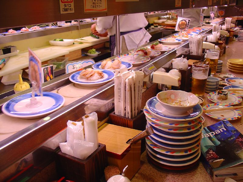Conveyor belt sushi restaurant in Kyoto
